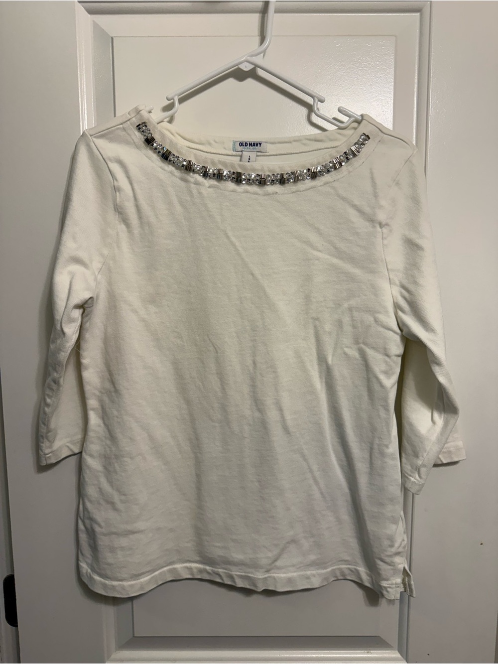 Old Navy Women's Cream Embellished 3/4 Sleeve Top